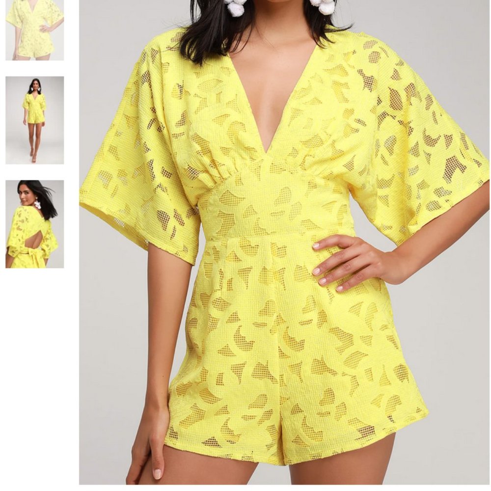 Lulu’s Arden Yellow Lace Embroidered ROMPER - S